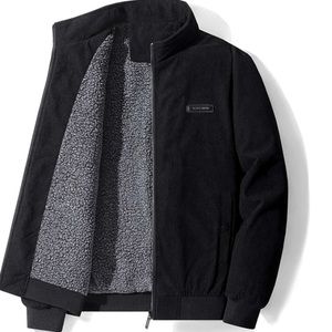 Black rubbed corduroy thermal warm zip up jacket